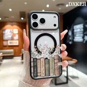 Floral Bookshelf Pattern Magnetic MagSafe Phone Case for iPhone 17 Air/16 Pro Max 15 Pro 14 13 12 11 Plus Lightweight Shockproof Slim Protective Cover Supports Wireless Charging Case Casing