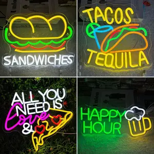 Food Series Neon Lights, LED Adjustable Glow Neon Lighting Decor, Colorful Neon for Restaurant, Bar, Store, Home, Birthday Party, Wall Mount
