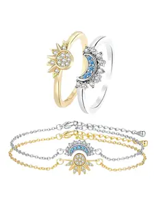 Trendy Stackable Sun & Moon Set - Sparkling Bracelet & Ring For Couples | Perfect For Valentine’s Day/Anniversary/Date Night| Valentine’s Day Gift For Him & Her