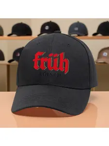 1pc Fruh Kolsch Beer Logo Cap - Classic Baseball Cap, German Beer Brand Design with Bold Red & Golden Lettering, Adjustable Strap, Lightweight All-Season Comfort