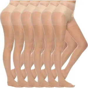 6 Pairs Women's 20D Sheer Silky Pantyhose Run Resistant Nylon Tights High Waist Stockings with Control Top
