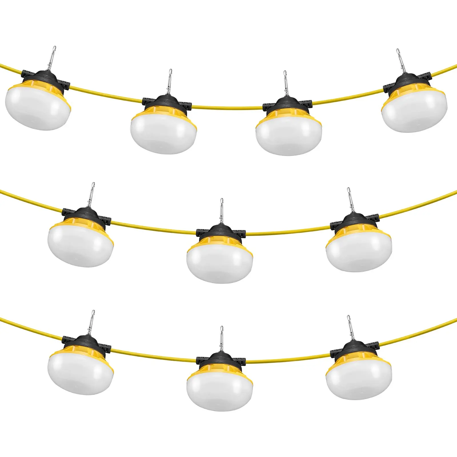 VEVOR 100FT LED Construction String Lights, 100W 10000 Lumens, 10 Pcs 18AWG Wire Work Lights with 10 Bulbs for a Set, 5000K, IP65 Waterproof, Hanging Hooks, ETL Certified, for Construction Site Temporary Indoor-Outdoor Lighting