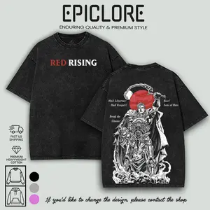 Red Rising Darrow of Lykos Oversize Washed Cotton Crew Neck Short Sleeve Casual Classic Graphic Tee for Men Comfortable Versatile Everyday Wear Valentine's Day gift