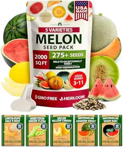 HOME GROWN Melon Seeds Variety Pack 5 Heirloom Vegetable Seeds, Watermelon Cantaloupe Honeydew Sugar Baby & Melon, High Germination for Planting Home Garden Indoors