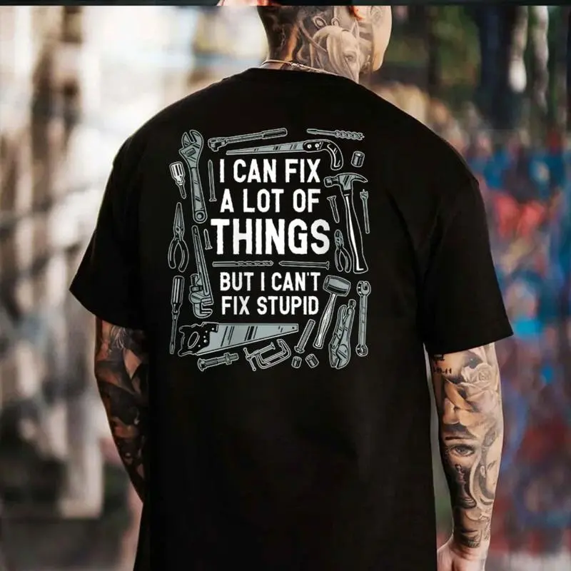 Men's Graphic T-Shirt - Soft Shortsleeve Mechanic Print Top with Seamless Design, Lightweight Foldable All-Season Tee, Fabric, Graphics