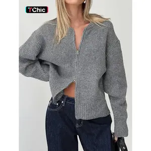 Women's Long Sleeve Zipper Cardigan Sweater Casual Fall & Winter Knitwear  Zip Through Jumper