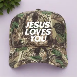 Jesus loves you camouflage style uniformed truck driver cap. Truck driver baseball cap. Men's and women's baseball caps. I love Jesus.