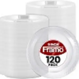 9 Inch Disposable Clear Plastic Plates In Bulk By Framo for Party and Dinner,And For Any Occasion, Microwaveable, BBQ, Travel, and Events (9 Inch 120 pack)