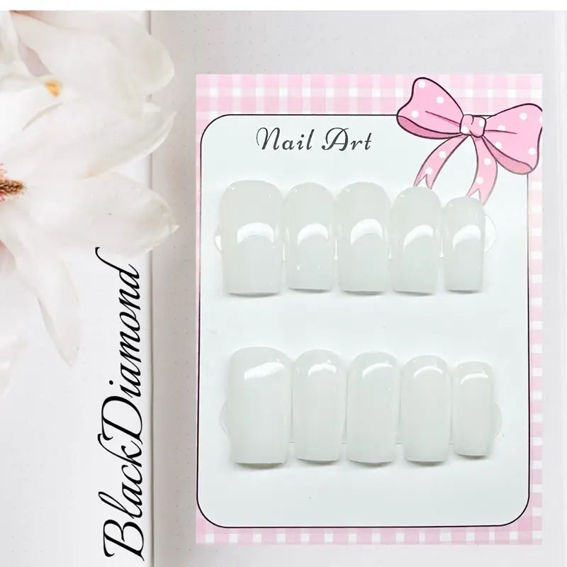 Handmade Milky White 10 PCS Acrylic Press On Nails - Available in Sizes XS, S, M, L, XL