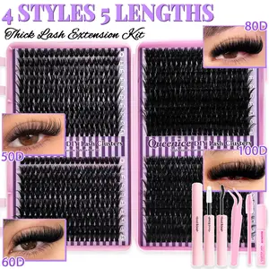 800pcs Lash Clusters Extensions, D Curl Individual Lashes, 50D/60D/80D/100D Super Soft Cluster Lashes, DIY Eyelash Extension Kit with Tools, Eyelashes Extension Set, Portable for Beginners, Daily & Festival Gift, DIY Eyelashes Kit