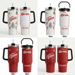 Deportivo Toluca F.C. 1998-1999 Style Insulated Tumbler 30oz 40oz – Retro Toluca Jersey Travel Mug with Handle & Straw, Red & White Soccer Fan Cup