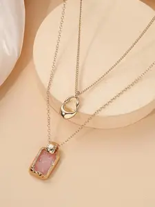Elegant Women's Metal Small Lock Pendant Necklace, Square Colorful Resin Layered Jewelry, Stylish Dual-Layer Chain Accessory, Minimalist Chain, Layered Necklaces