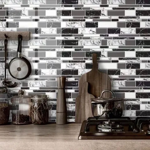 AOZEY Peel and Stick Backsplash Wallpaper Contact Paper Kitchen & Washroom Countertops Home PVC Black 17.7" X 118" Roll