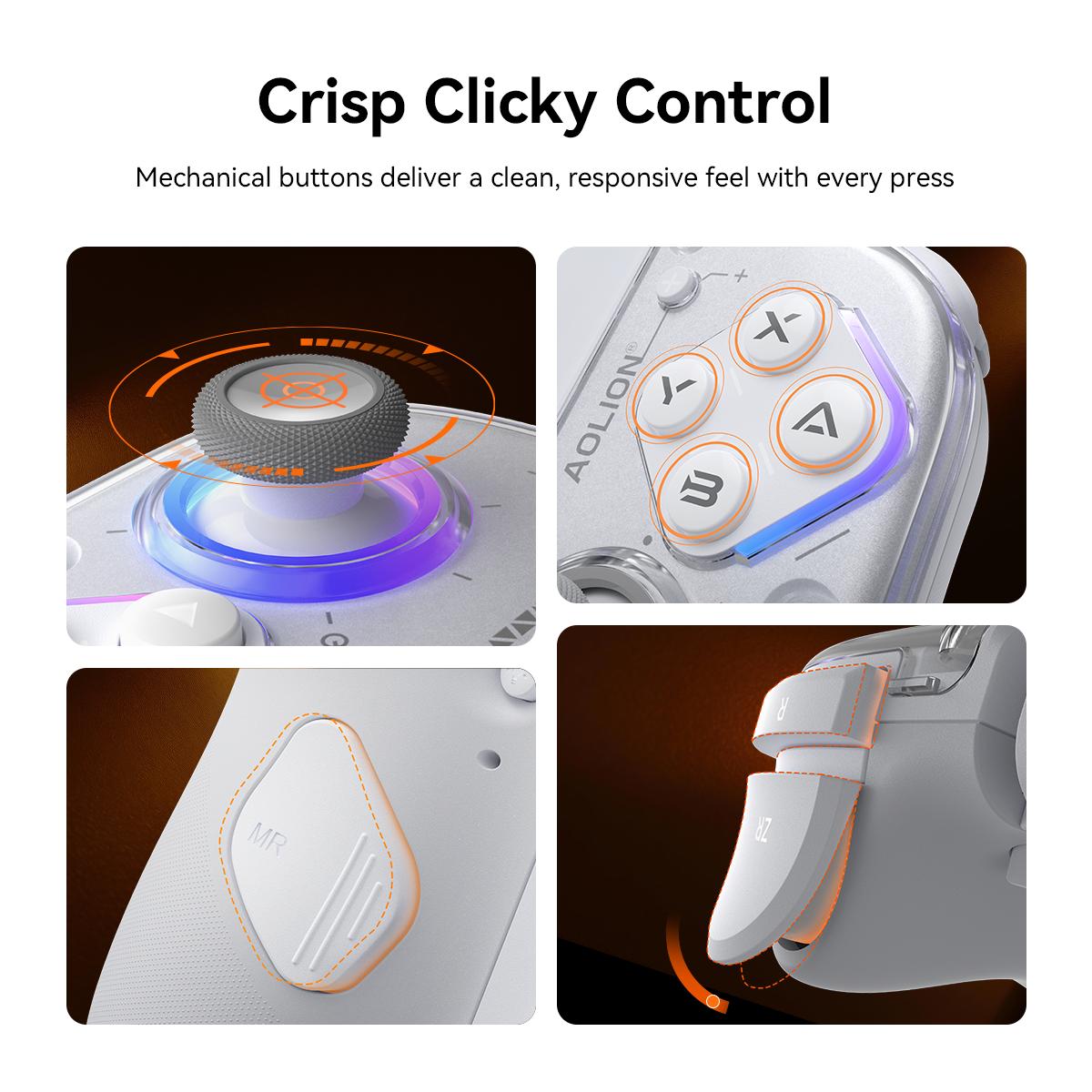 AOLION J20 Detachable Handheld Controller for Switch – Designed for Switch & Switch OLED Handheld Mode, Bluetooth Compatible with Switch 2, Hall Effect Joysticks, RGB Lighting, Clicky Mechanical Buttons, Motion Control, Ergonomic Grip, Transparent Shell