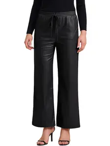 INSPIRE CHIC Women's Faux Leather Pants High Waist Straight Leg PU Trousers Pant with Pockets