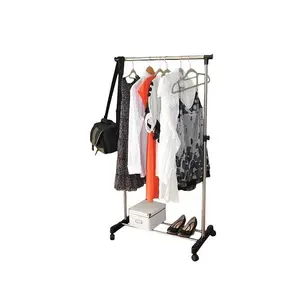Single-bar Vertical & Horizontal Stretching Stand Clothes Rack with Shoe Shelf YJ-01 Black & Silver