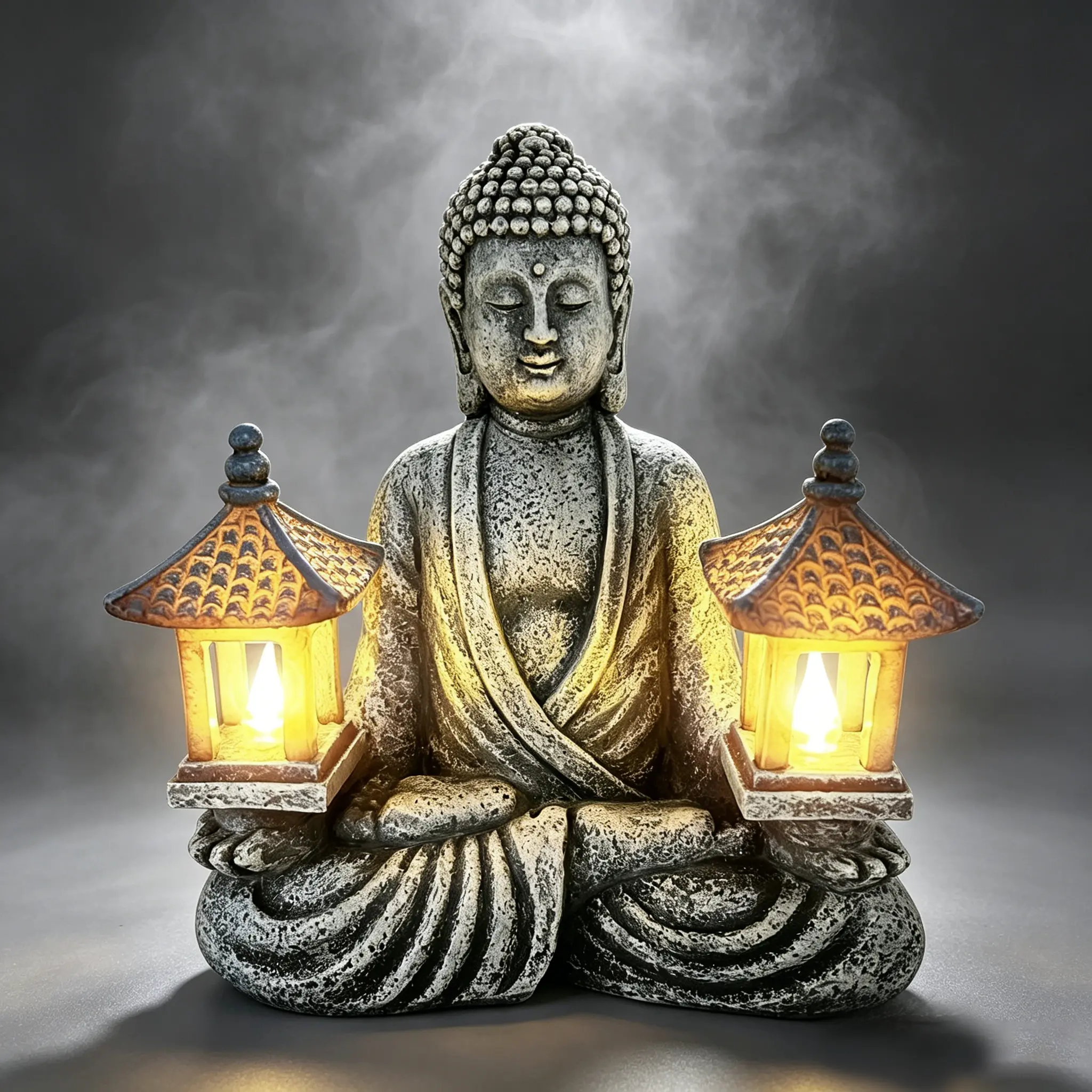 Solar Buddha Statue with LED Lanterns | Outdoor Garden Decor for Patio ...