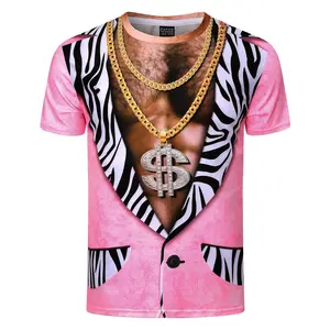Unisex Pink Zebra Print T - Shirt with Gold Chain & Diamond Dollar Sign, Hip - Hop Streetwear for Party, Festival, Casual Daily, Trendy Graphic Tee for Adults