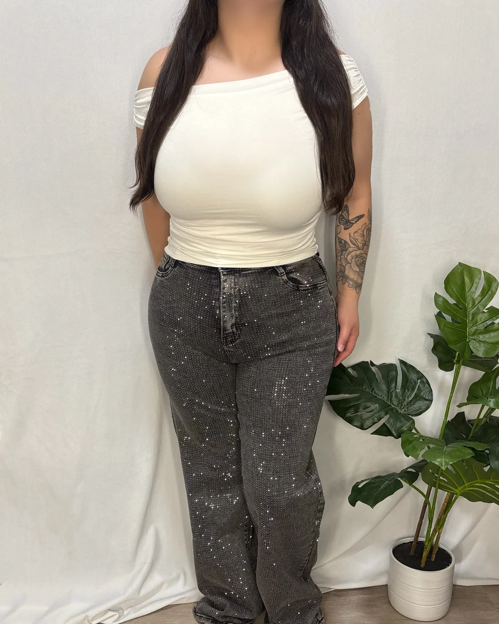 Daphne Rhinestone Jeans (Grey)