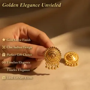 Gold Plated Studs with Charms/Ghungroo. Elegant and Stylish Indian Jewelry for Women. Perfect for any Occassion