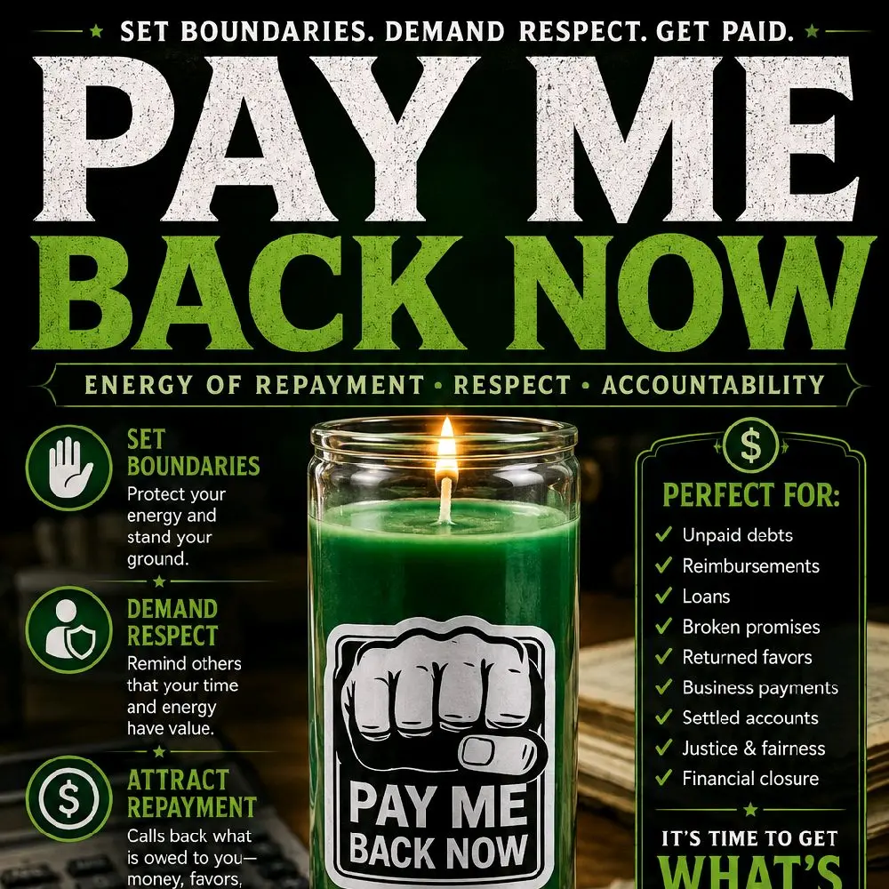 Pay Me Back Now Ritual Candle Green Color Ideal for Those Who Own You Anything