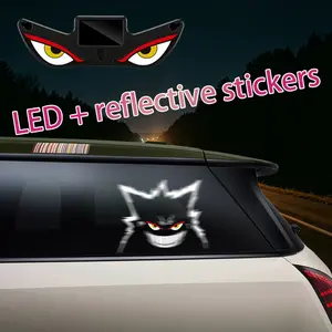 Car Window Dynamic LED Display Reflective Sticker – Elf Sticker, Demon Eye Expression Panel, Car Decoration Creative Light