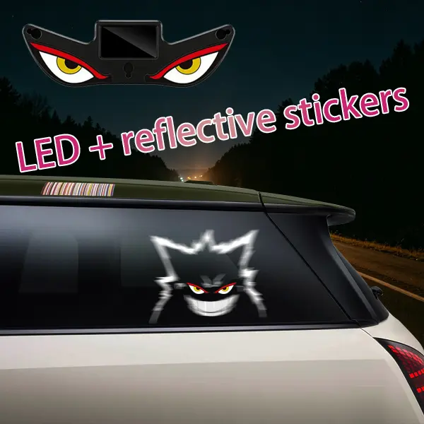 Car Window Dynamic LED Display Reflective Sticker – Elf Sticker, Demon Eye Expression Panel, Car Decoration Creative Light