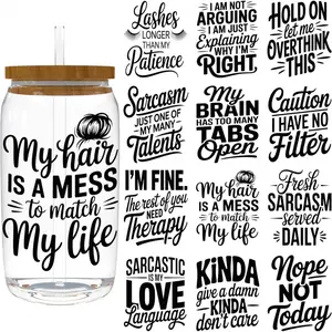 16oz UV DTF Cup Wrap - Removable - DIY UV DTF Transfer Papers for Mug Cups,Notebook - Easy-Peel UV DTF Transfers for Smooth Surfaces (Funny Words)