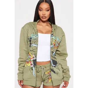 Ed Hardy Butterfly Zip Up Hoodie - Sage K
