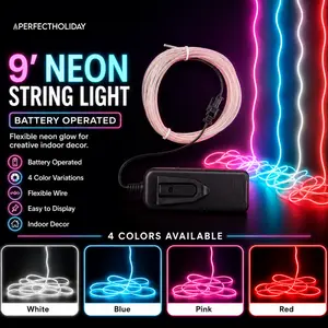 Perfect Holiday Neon String Light Flexible Wearable Glow Lighting Battery Operated 9FT Multi-Mode