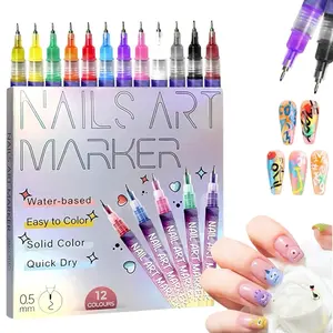 12-Color Nail Art Pen Set, Quick Dry Acrylic Painting Markers for DIY Nail Art Design, 3D Dot & Detail Drawing, Smooth & Easy Application, Suitable for Home & Salon Use, 0.5mm Tip