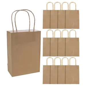 6 1/2" x 9" Medium Gold Kraft Paper Gift Bags - 12 Pc.