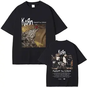 Korn Follow The Leader Rock Band Graphic T-Shirt, Rare Nu Metal Vintage Gothic Tee, Men Oversized Loose Fit Streetwear Casual Music Fan Top