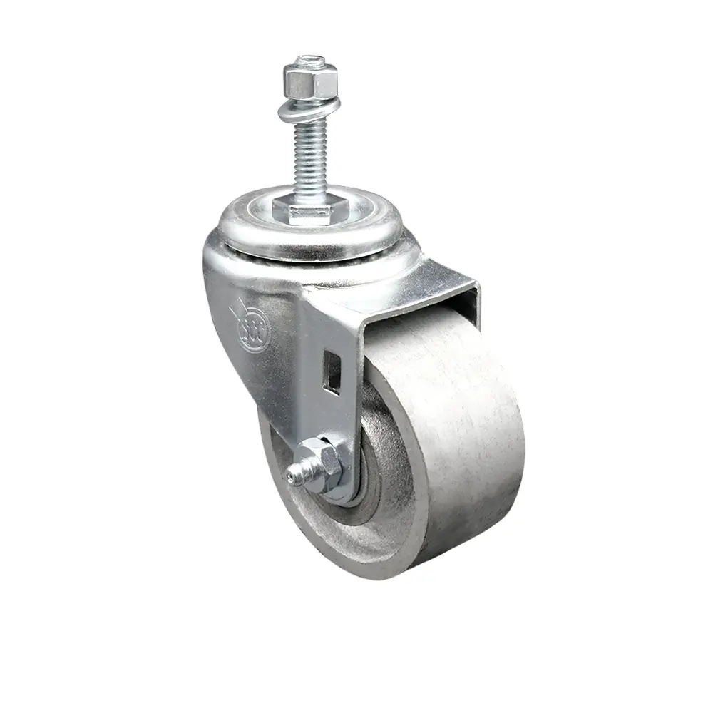 Service Caster SCC-TS20S314-SSS-M1015 Silver Iron Swivel Threaded Stem Caster with Bolt Hole, 3 x 1.25 in. wheel, 10 mm Stem, 300 lbs Load Capacity, Solid Metal Castors for Material Handling, Shop Projects, Effortless Rolling Tools & Hardware