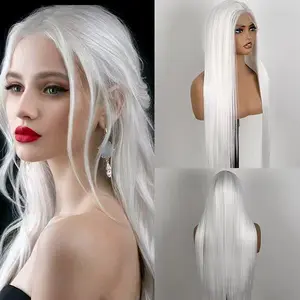 #White 26 Inch Straight Lace Front Wig 3x4 Hand Tied Glueless Wigs for Women Pre Plucked Natural Hairline