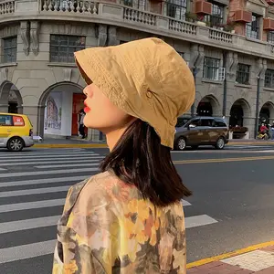Women's Crinkled Bucket Hat — Korean-Style, Versatile, and Sun-Protective; Trendy Japanese-Inspired Fashion for Travel, Outings, and Shopping