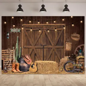 2D Flat Western Wild West Barn Door professional Photography Backdrops Polyester Material Washable and Ironable Perfect for Parties and Photoshoots photo booth studio banners