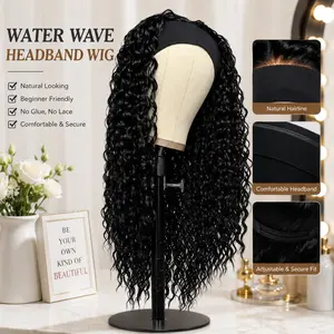 Women's black synthetic fiber headband wig, 26-inch fully machine-woven wig, no glue required, heat resistant, natural appearance, suitable for everyday wear and parties, no glue needed, summervibes