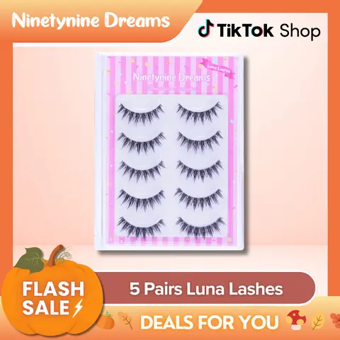 Ninetynine Dreams 5 Pairs Luna Lashes | Lightweight Soft Semi-Dramatic Strip Lashes, Ultra-Thin Transparent Clear Band Daily False Eyelashes Strips 9-13mm C Curl — Reusable Spiky Wispy Anime Manhua Style, Beginner Friendly Must-Have Makeup Essential
