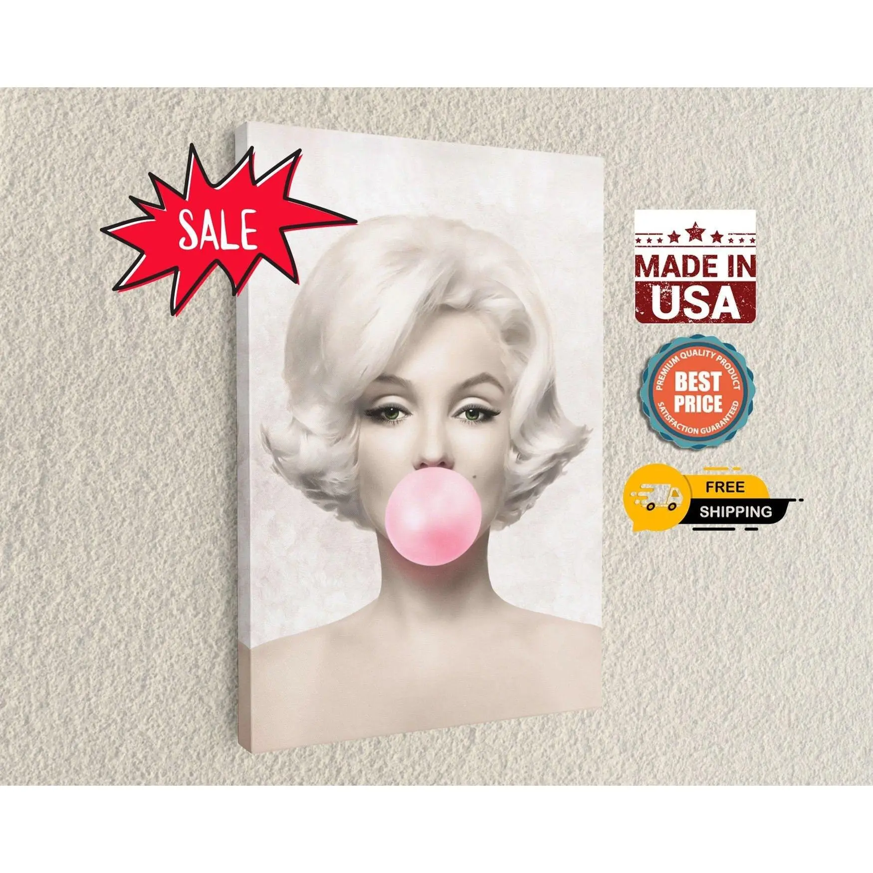 Marilyn Monroe Bubble Gum  Pink Gum Fun Photo Canvas  Wall Hangings, Wall Art Home Decor