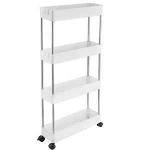 4-Tier Slim Storage Cart,Kitchen Storage Organizer,Slim Rolling Cart,Slide Out Storage Cart with Wheel,Mobile Shelving Unit for Bathroom Kitchen Bedroom Laundry Narrow Places Adjustable Installation