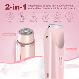 Women’s Bikini Electric Trimmer - Women’s Two-In-One Electric Shaver - Double-Head Electric Shaver - Wet and Dry Body Hair Trimmer and Facial Hair Remover, Suitable for Bikini, Underarms, and Legs