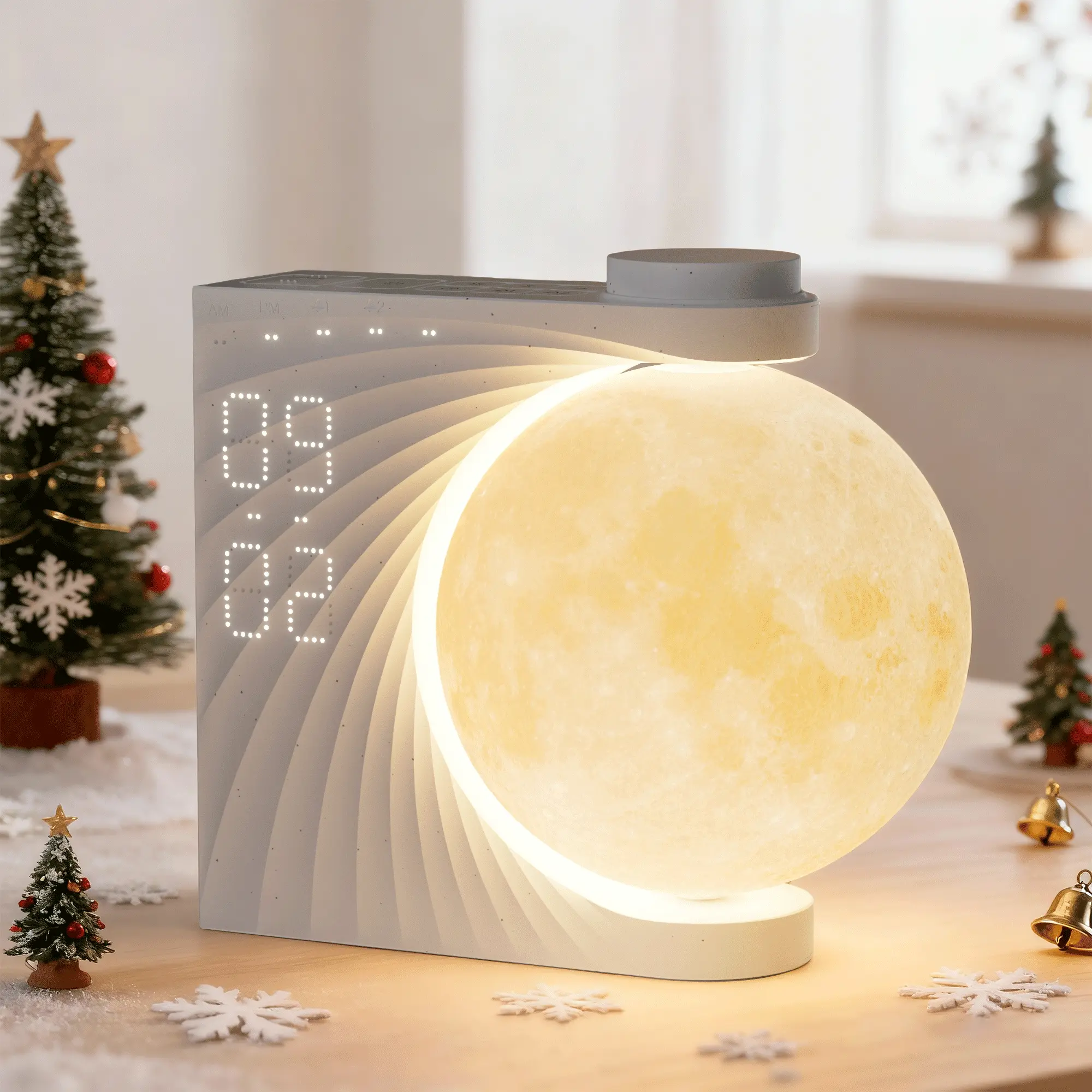 Reteyung Adjustable Sunrise Multifunctional Bedside Clock - Plastic, 10V, Snooze, Sleep Aid, 3-Level Display Brightness, RGB Colorful Decorative Table Lamp, 10 Soothing Natural Sounds, 439g, Light-Only/Light-Plus-Sound Modes, Ideal for Heavy Sleepers