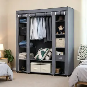 69" Gray Portable Clothes Closet Wardrobe Storage Organizer, Non-Woven Fabric, Quick & Easy to Assemble, Extra Strong & Durable