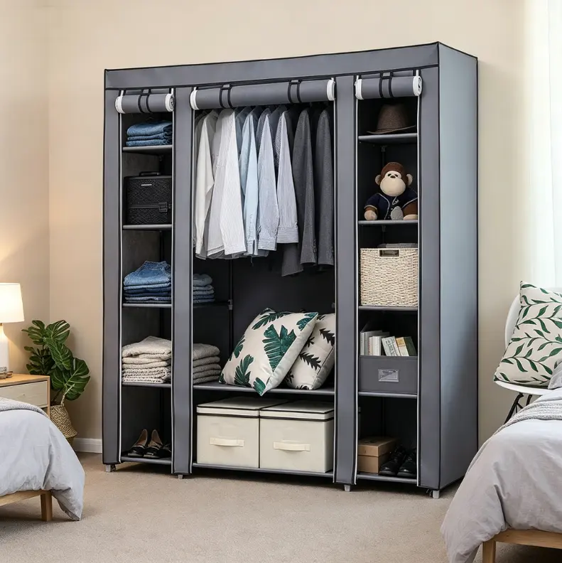 69" Gray Portable Clothes Closet Wardrobe Storage Organizer, Non-Woven Fabric, Quick & Easy to Assemble, Extra Strong & Durable