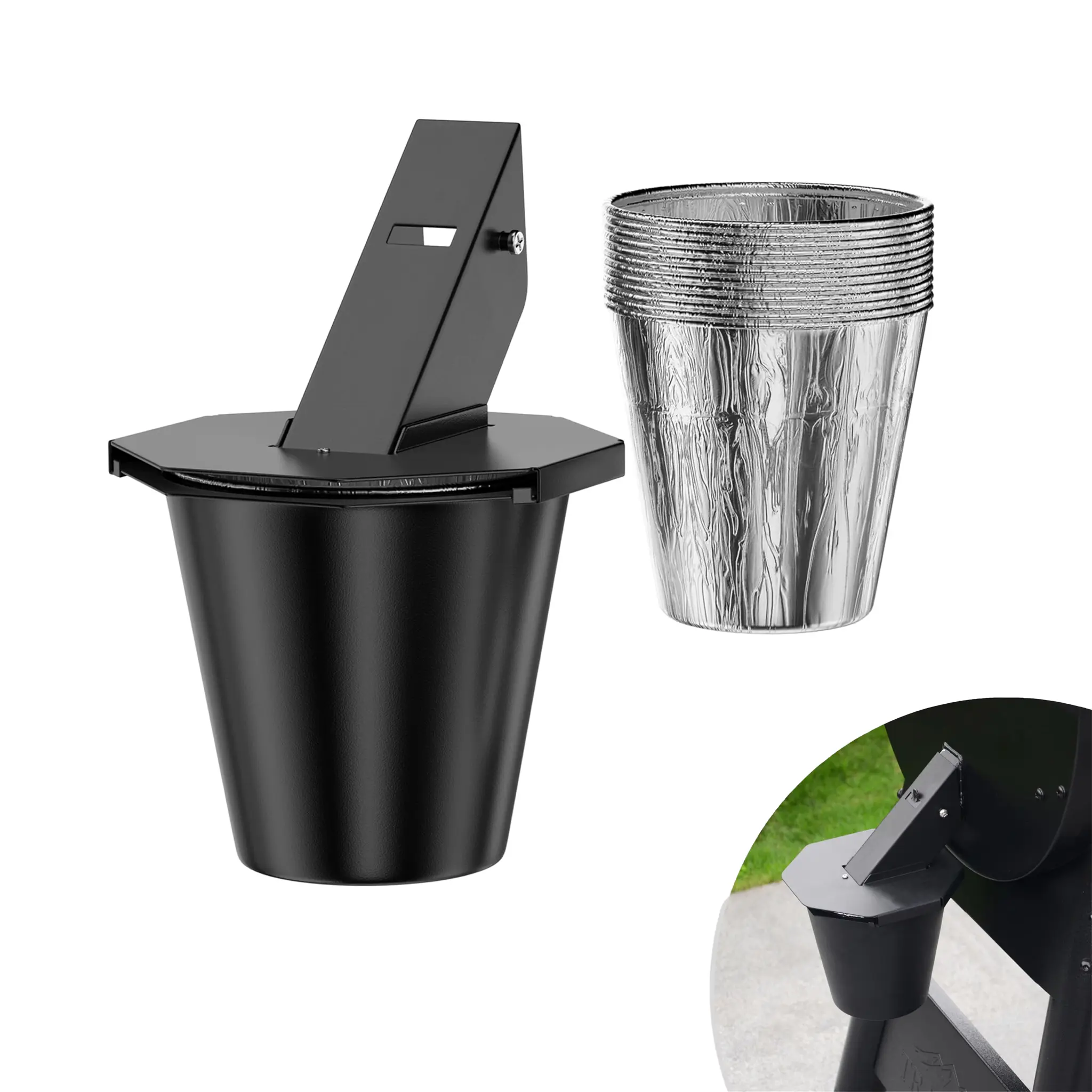1-Piece Upgraded Grease Bucket + 12-Pack Liners, Durable Design, Covered Grease Trap & Drip Catcher, Compatible with Multiple Grill/Smoker Brands, Bbq Grill Accessories, Barbecue Accessories, Outdoor Grill Accessories, Grilling Accessories