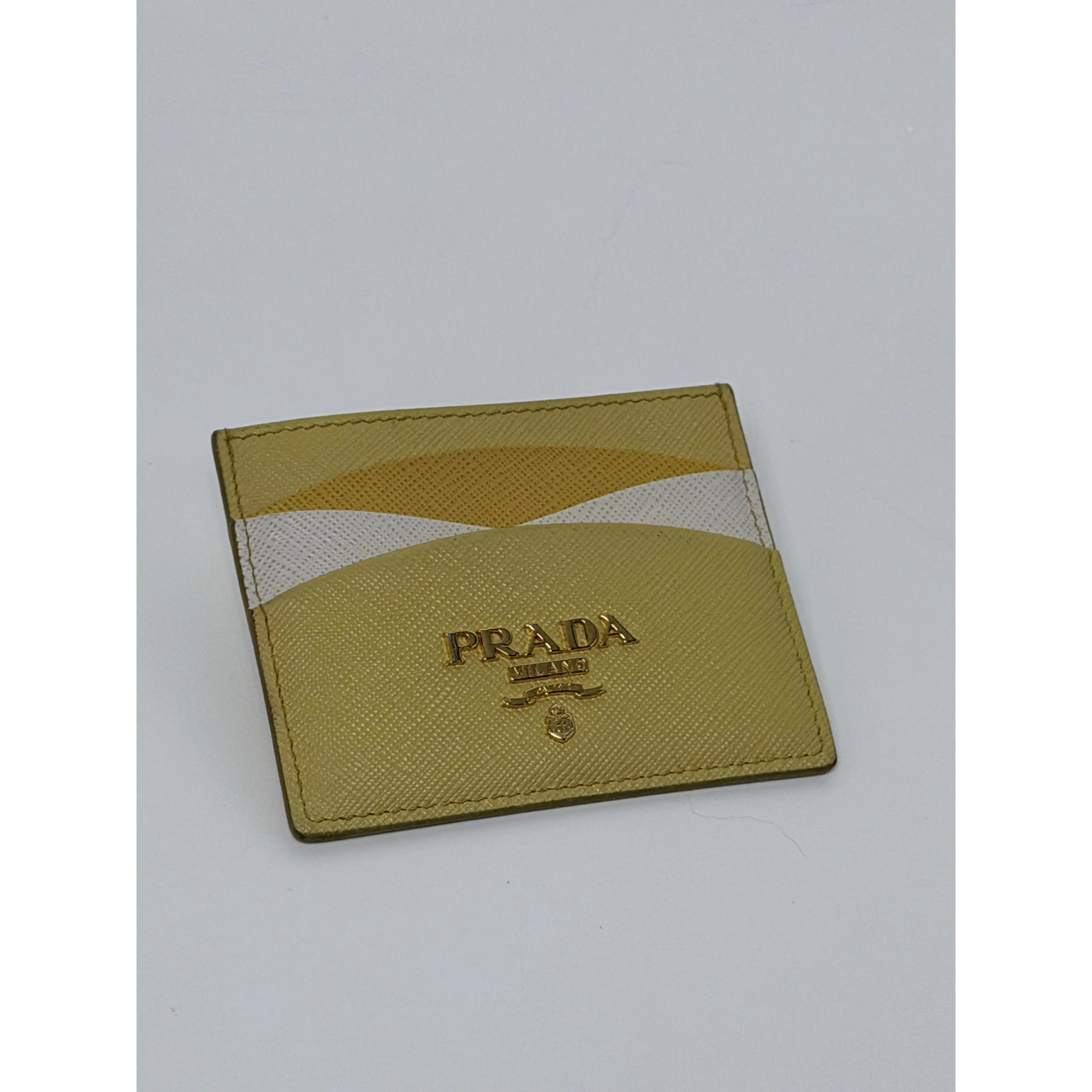 Pre-owned PRADA leather Card Holder Yellow Saffiano JD730PR