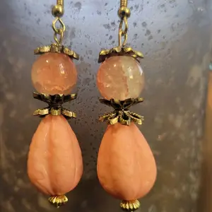 Orange and Cream Earrings with Golden Accents - Elegant Beaded Design for Women's Jewelry Collection