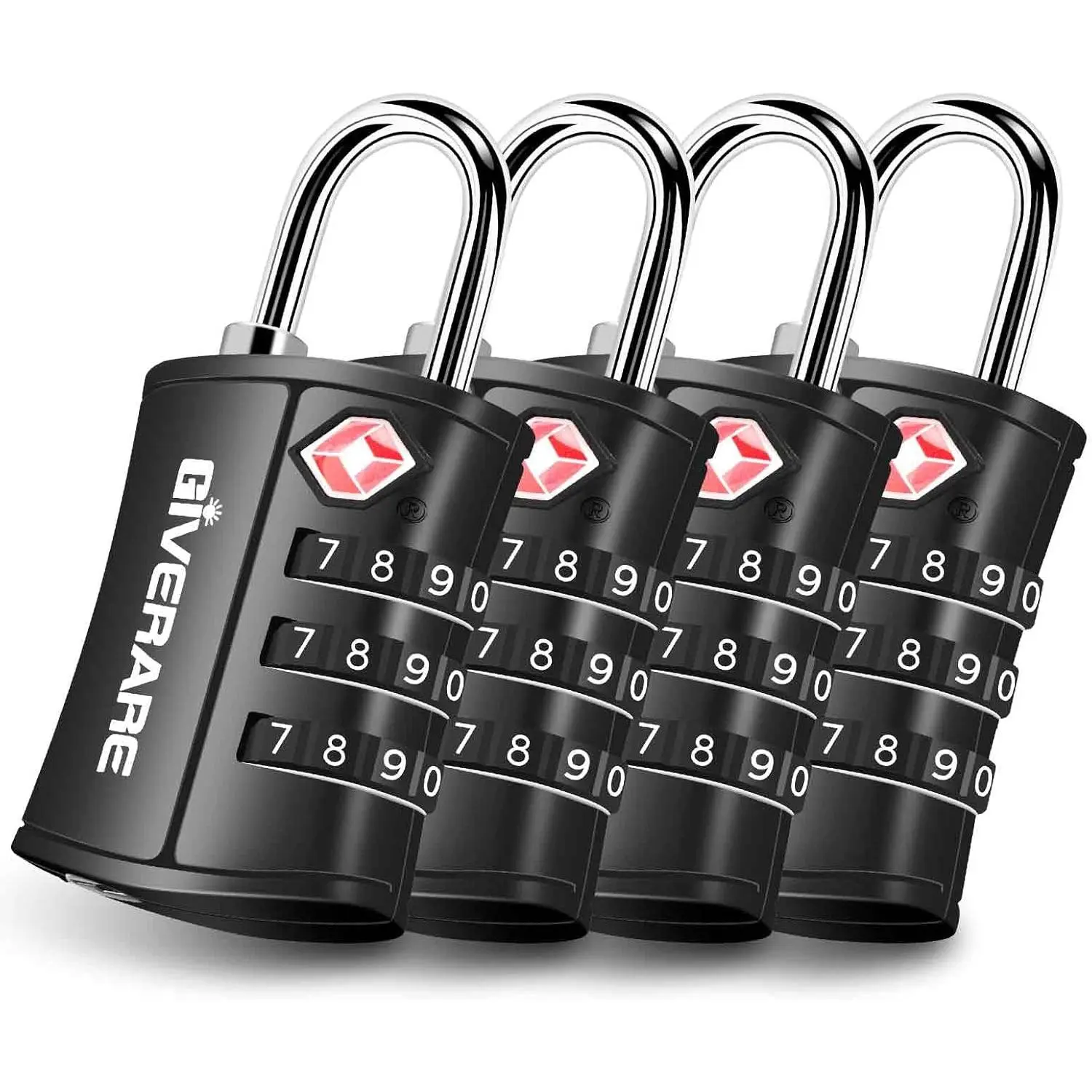 4-Pack TSA Approved Keyless 3-Digit Combination Padlocks, Travel Sentry Accepted 3-Digit Lock for Gym Locker, Luggage, Black Hardware Padlocks