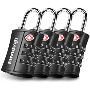 4 Pack TSA Approved Travel Luggage Locks, Combination Lock Keyless, 3-Digit Padlocks, Travel Sentry Accepted Compatible Padlock for Gym Locker, Golf Bag Case, Backpack, Black-by